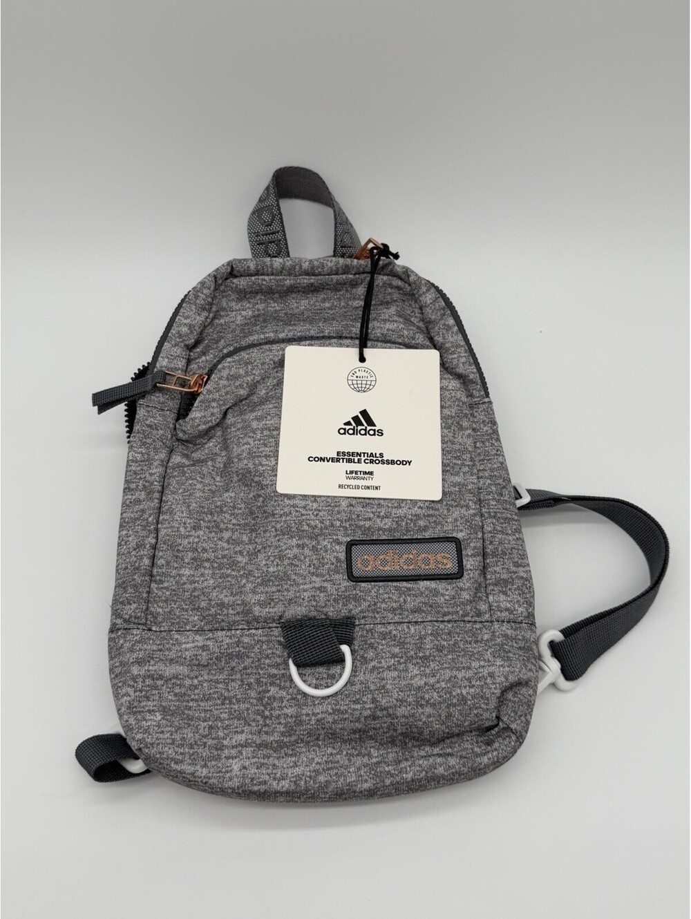 Adidas Essentials Convertible Crossbody Backpack Jersey Grey Rose Gold-Tone HW
